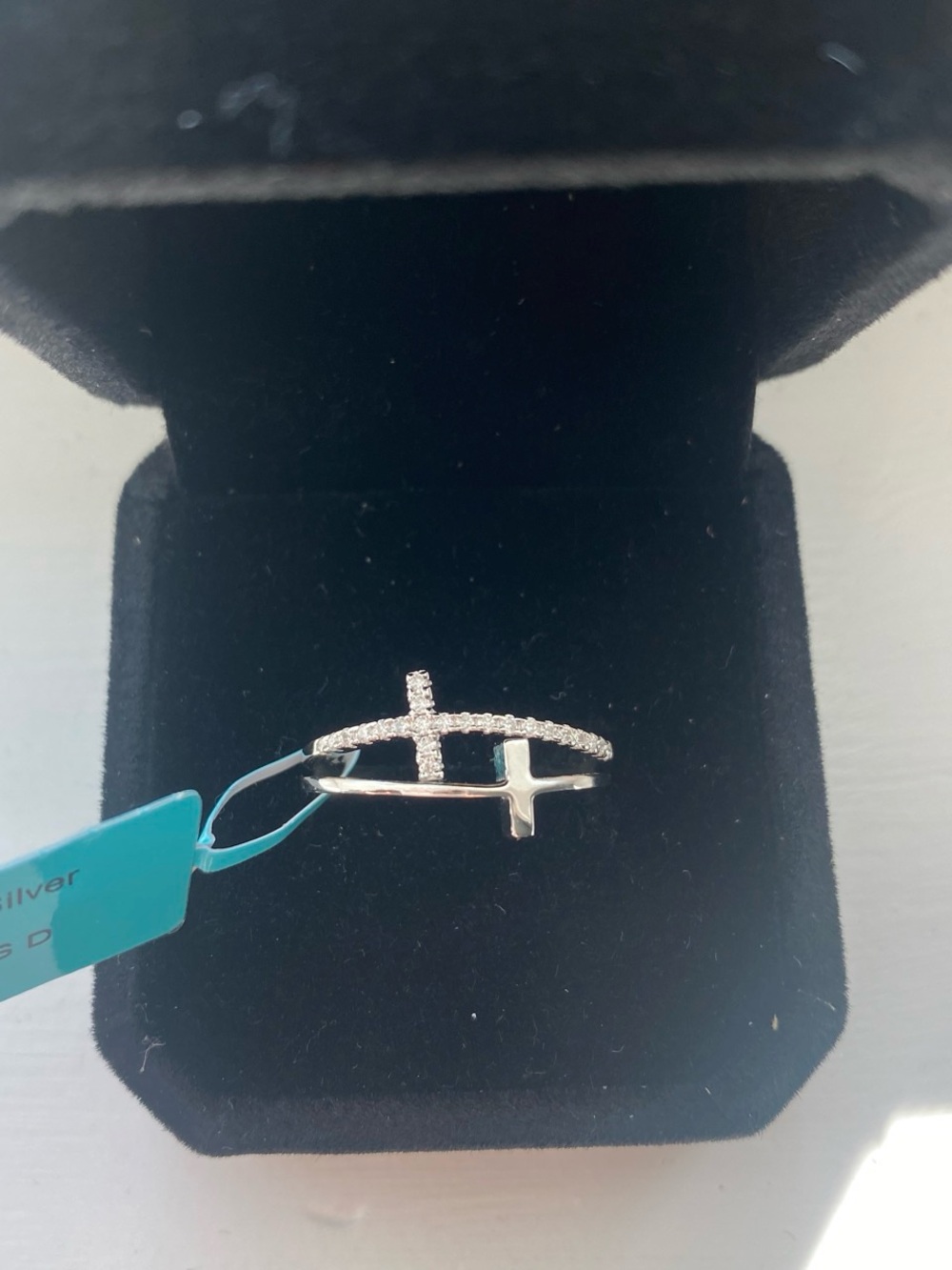 Moissanite & Silver Cross Ring Size 7